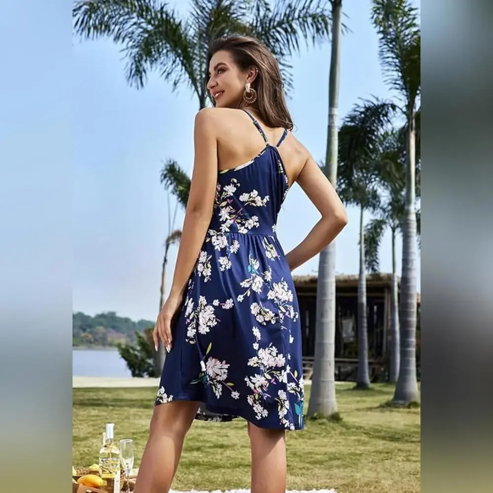 NWT KILIG Casual Sleeveless Spaghetti Strap Sundress Mini Dress, Small - Picture 2 of 4